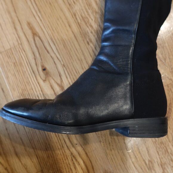 STUART WEITZMAN Keelan leather boots knee high black sz 7 pull on stretch winter - Picture 6 of 13